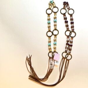 2 NWT & NWOT Beaded/Faux Leather Fringed Chain Belts